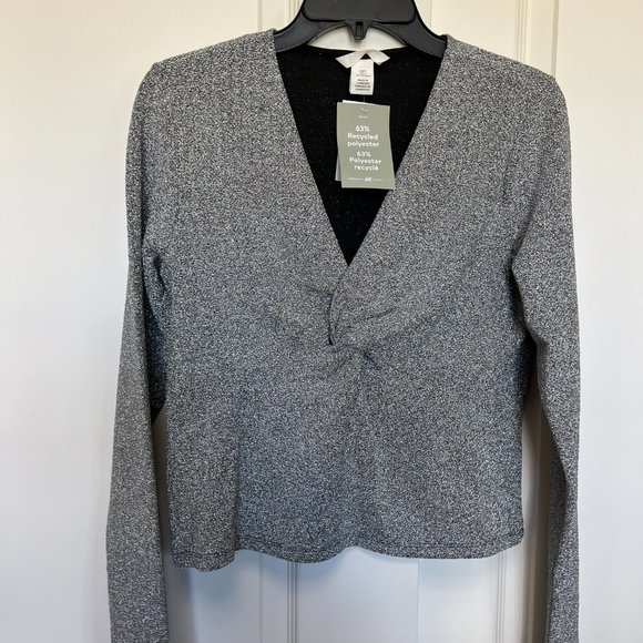 H&M Jersey Top Knot Detail Silver Long Sleeve Flash Reflective - See Video! NWT - Picture 6 of 10